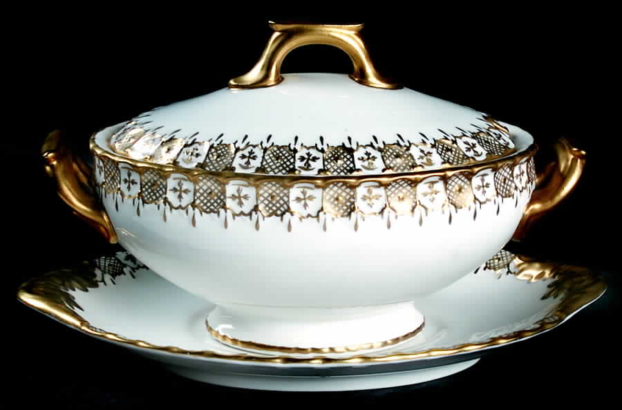Heraldic Gold Sauce Boat & Lid with Underplate by Royal Crown Derby-1