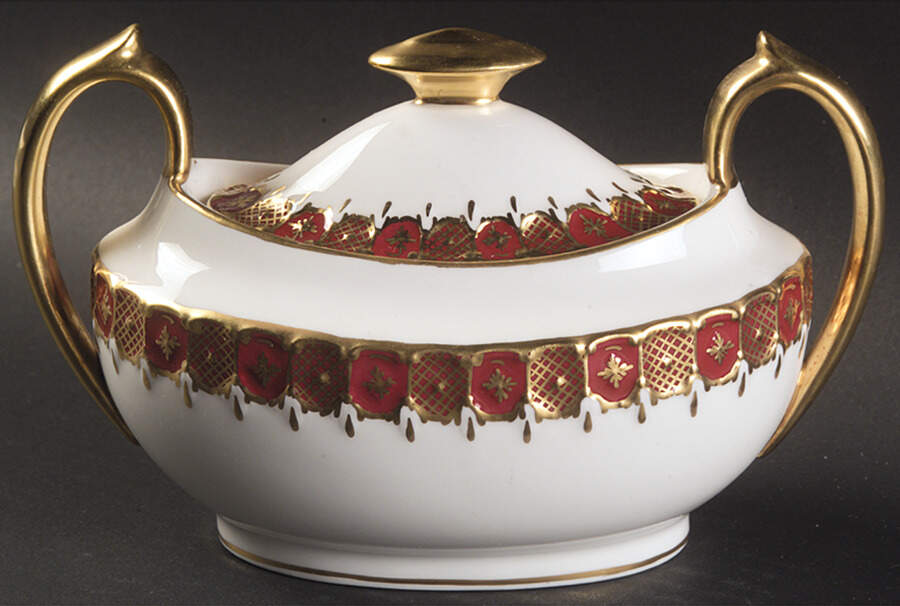 Heraldic Maroon Sugar Bowl & Lid by Royal Crown Derby-1