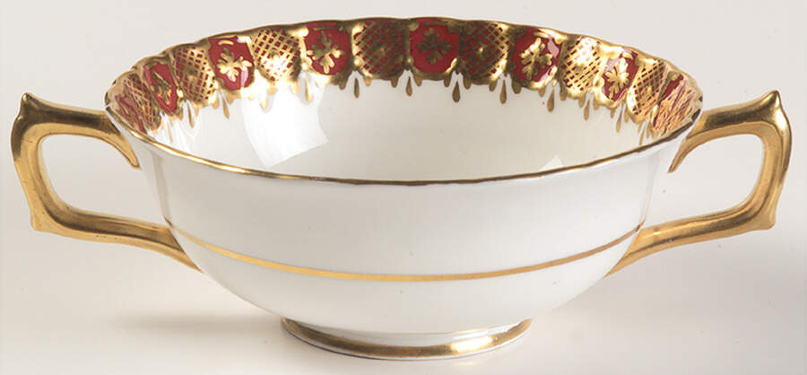 Heraldic Maroon Footed Cream Soup Bowl by Royal Crown Derby-1