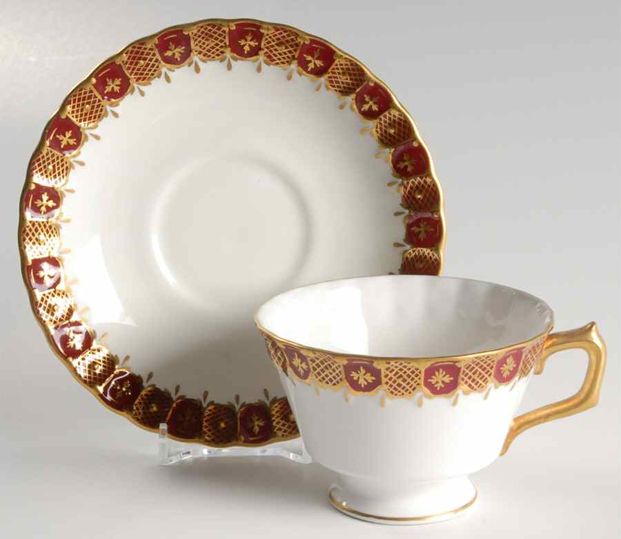 Heraldic Maroon Footed Cup & Saucer Set by Royal Crown Derby-1