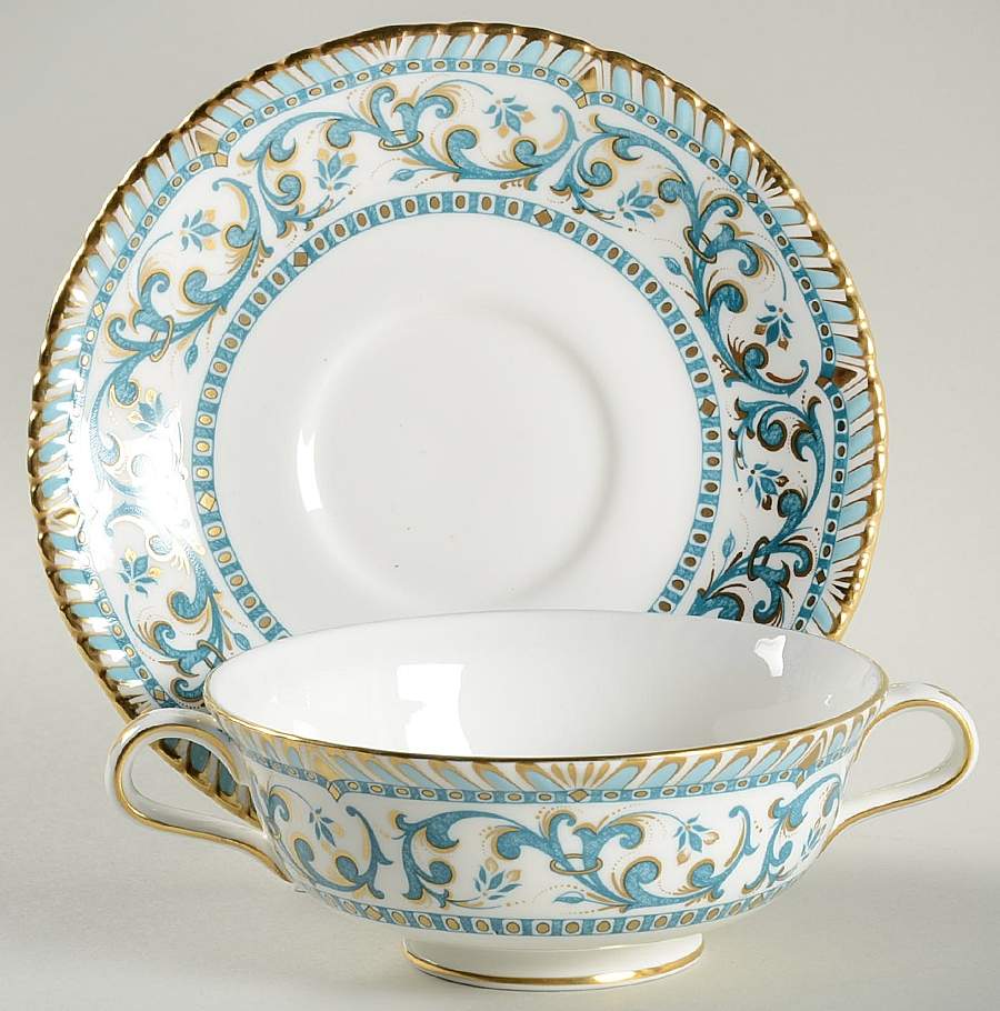 Imperia Footed Cream Soup Bowl & Saucer Set by Royal Crown Derby-1