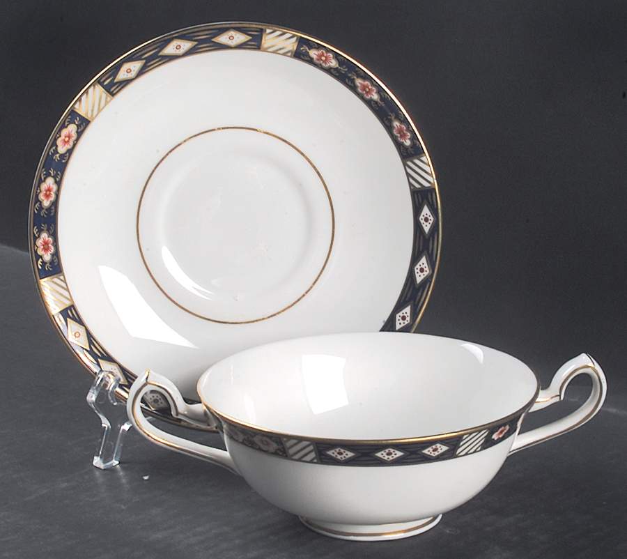 Kedleston Footed Cream Soup Bowl & Saucer Set by Royal Crown Derby-1