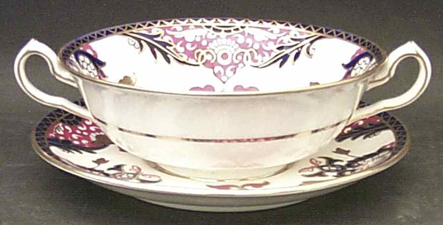 Kings (Newer Backstamp) Footed Cream Soup Bowl & Saucer Set by Royal Crown Derby-1