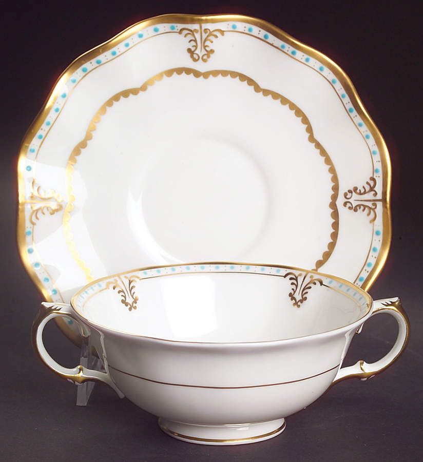 Lombardy Footed Cream Soup Bowl & Saucer Set by Royal Crown Derby-1