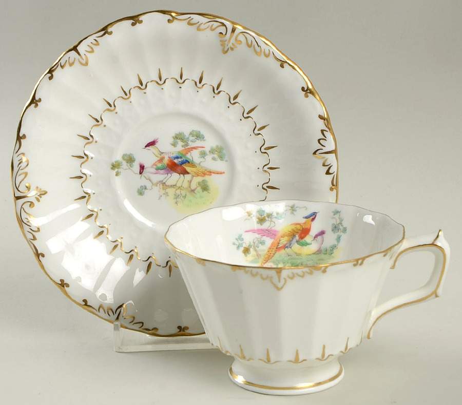 Lowestoft Pheasant Footed Cup & Saucer Set by Royal Crown Derby-1