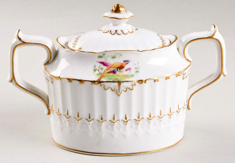 Lowestoft Pheasant Sugar Bowl & Lid by Royal Crown Derby-1