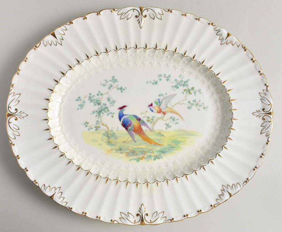 Lowestoft Pheasant 15" Oval Serving Platter by Royal Crown Derby-1