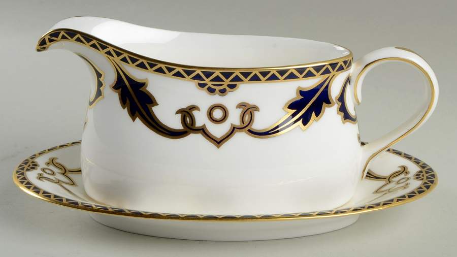 Majesty Cobalt Blue Gravy Boat & Underplate/Relish by Royal Crown Derby-1