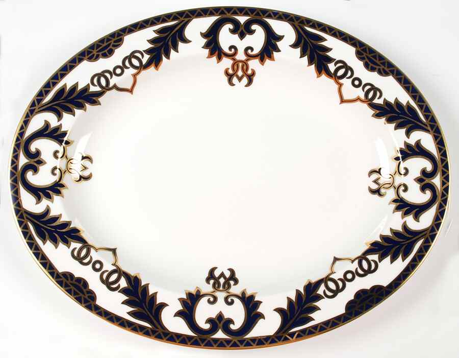 Majesty Cobalt Blue 13" Oval Serving Platter by Royal Crown Derby-1