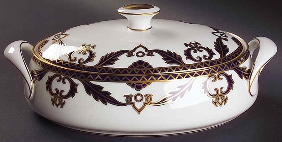 Majesty Cobalt Blue Oval Covered Vegetable by Royal Crown Derby-1
