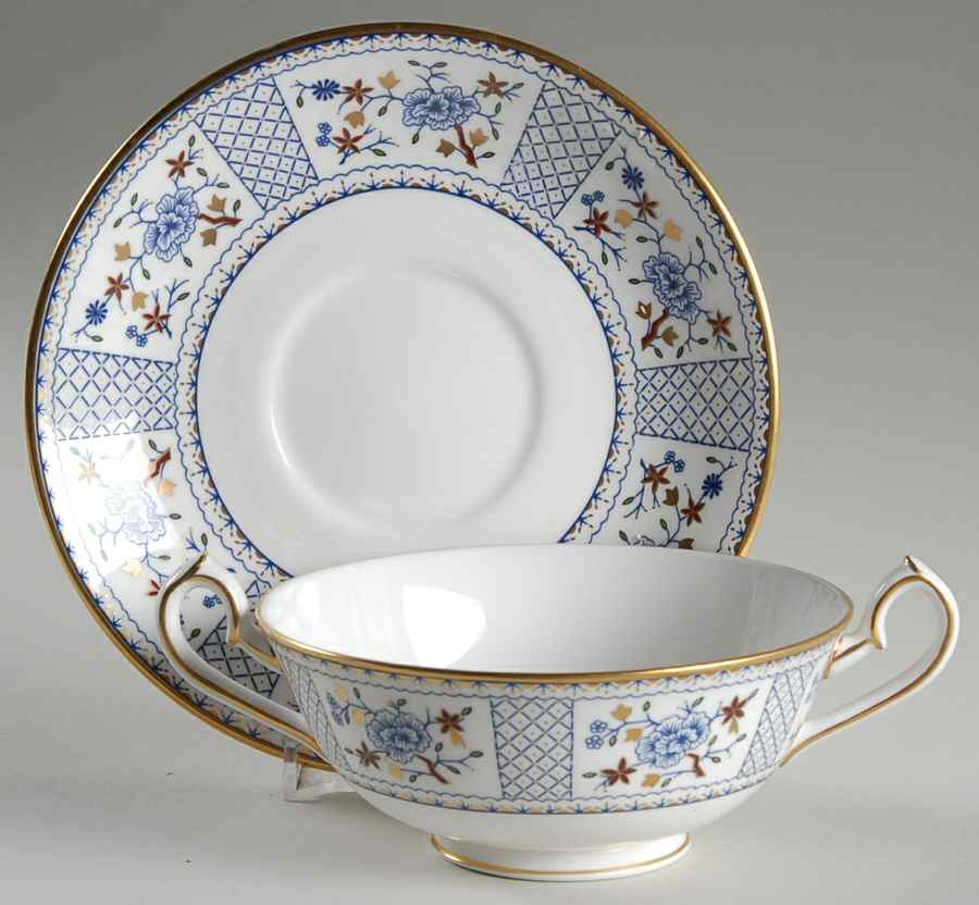 Mandarin Blue Footed Cream Soup Bowl & Saucer Set by Royal Crown Derby-1