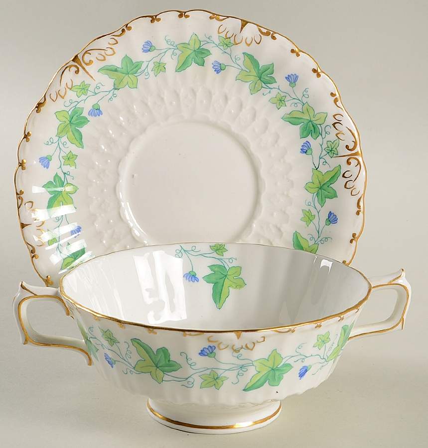Medway (Burford) Footed Cream Soup Bowl & Saucer Set by Royal Crown Derby-1