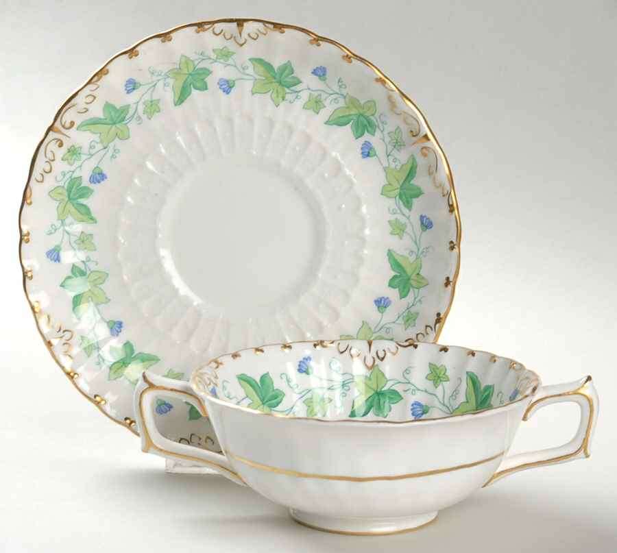 Medway (Burford) Footed Cream Soup Bowl & Saucer Set by Royal Crown Derby-1