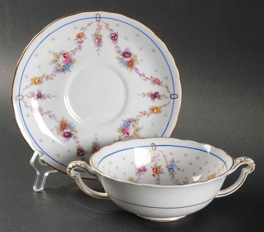 Melrose Footed Cream Soup Bowl & Saucer Set by Royal Crown Derby-1