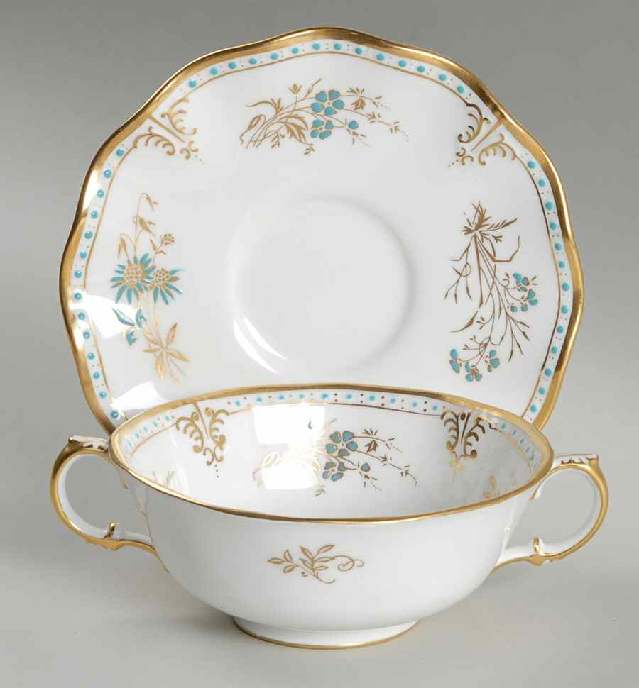 Normandie Footed Cream Soup Bowl & Saucer Set by Royal Crown Derby-1