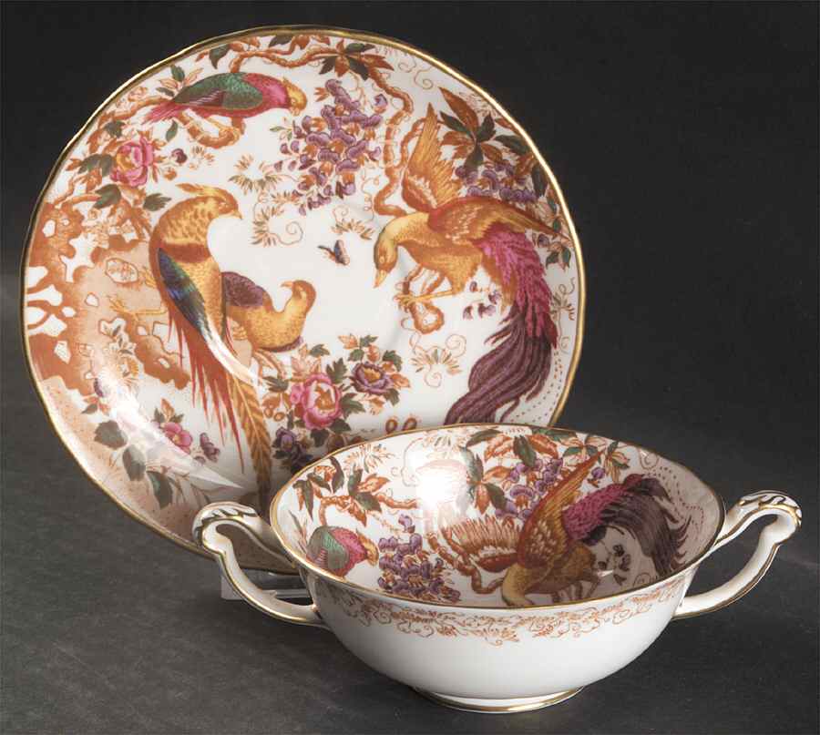 Olde Avesbury (Ely Chelsea Shape) Footed Cream Soup Bowl & Saucer Set by Royal Crown Derby-1