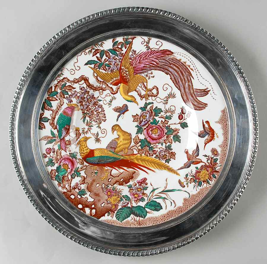 Olde Avesbury (Ely Chelsea Shape) Sterling Rim Dinner Plate by Royal Crown Derby-1