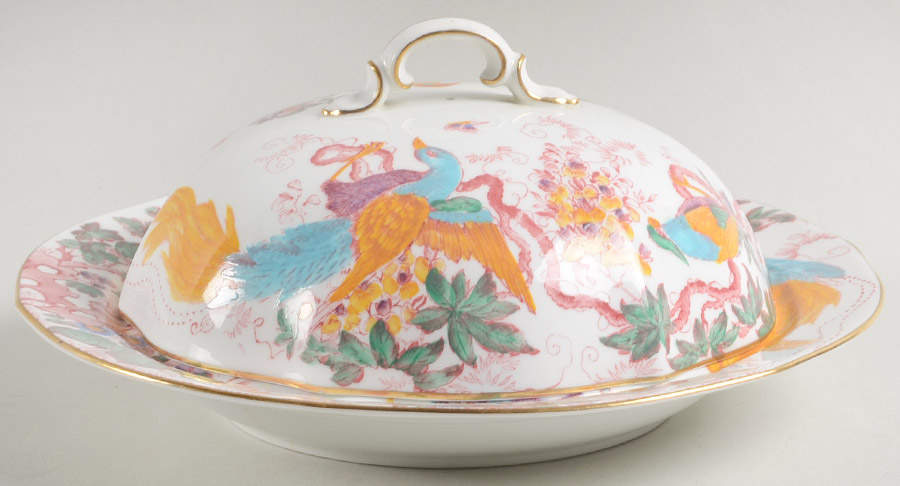 Old Avesbury Pink Multicolor Muffin Dish & Lid by Royal Crown Derby-1