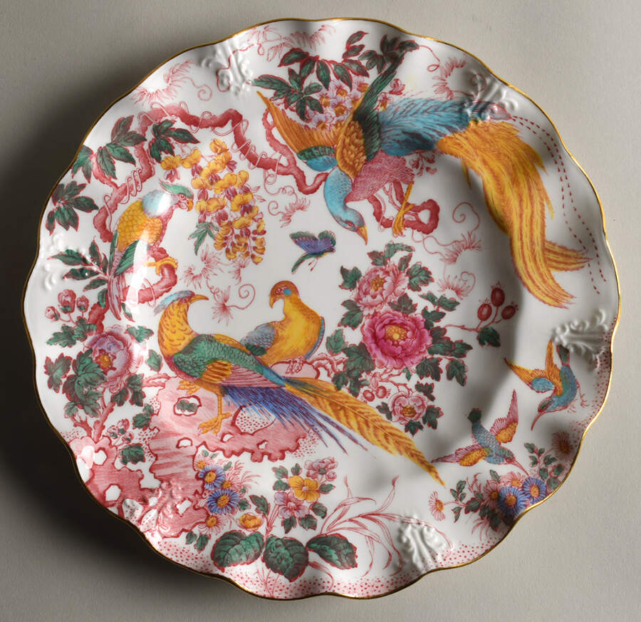 Old Avesbury Pink Multicolor Embossed Sheffield Dessert Plate by Royal Crown Derby-1