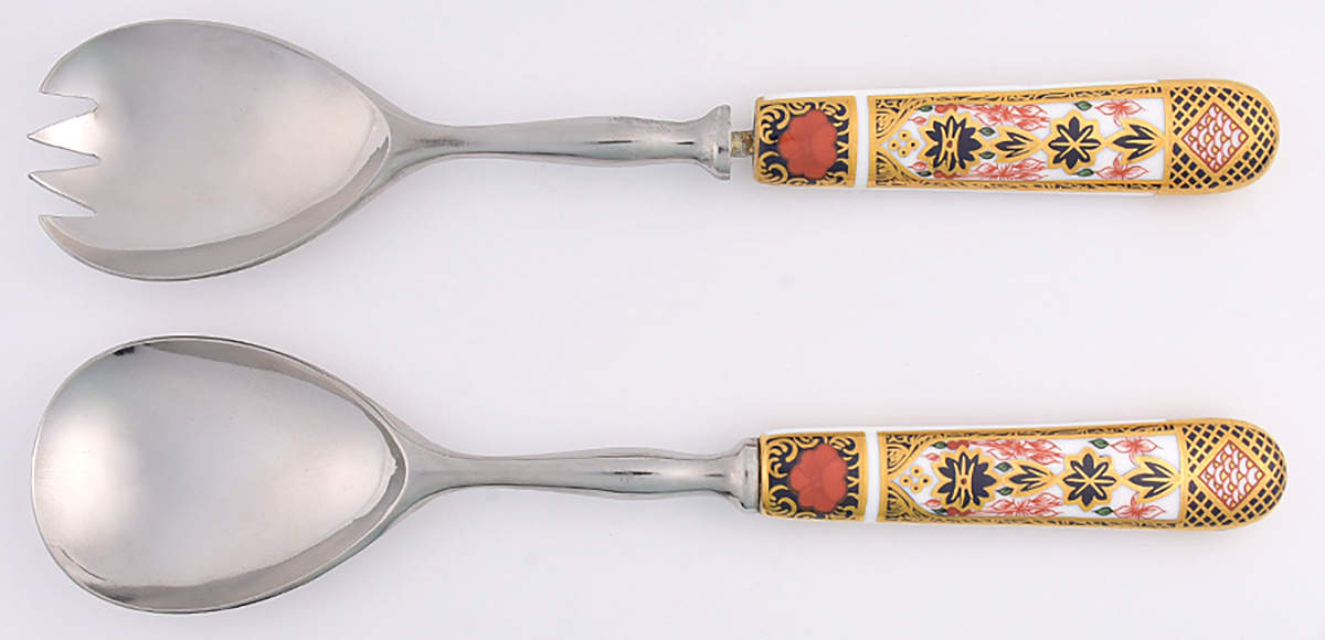 Old Imari (2 Piece) Salad Set with Stainless Bowl by Royal Crown Derby-1