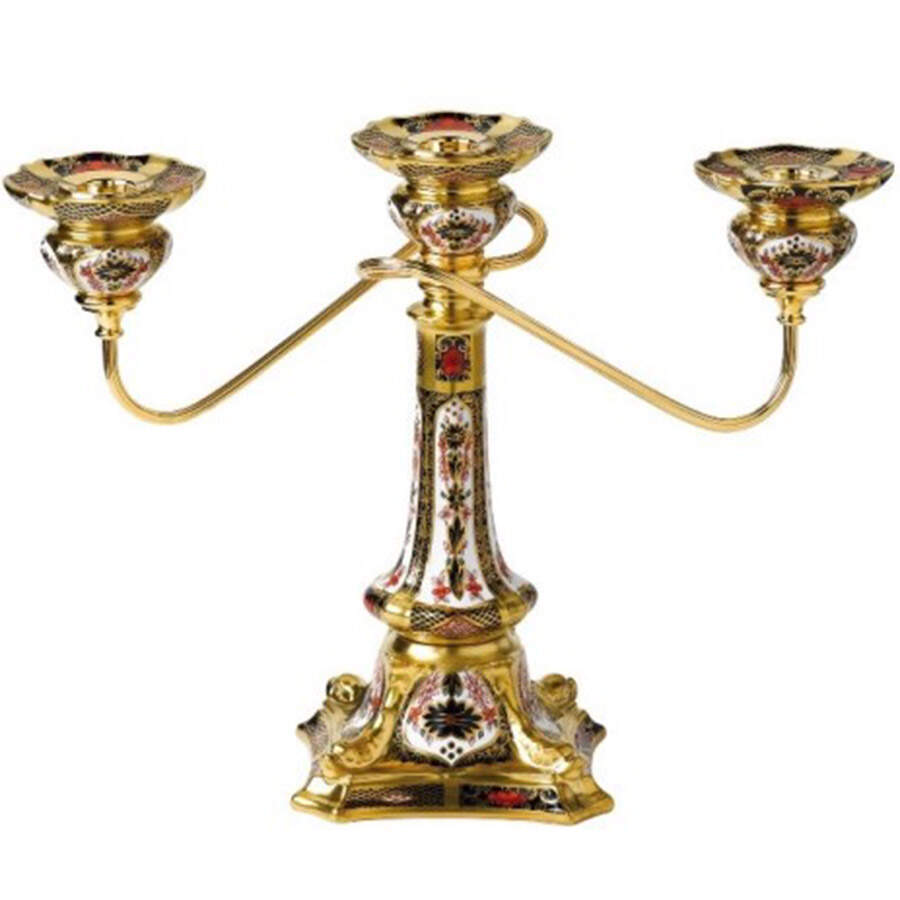 Old Imari 3 Light Candelabra by Royal Crown Derby-1