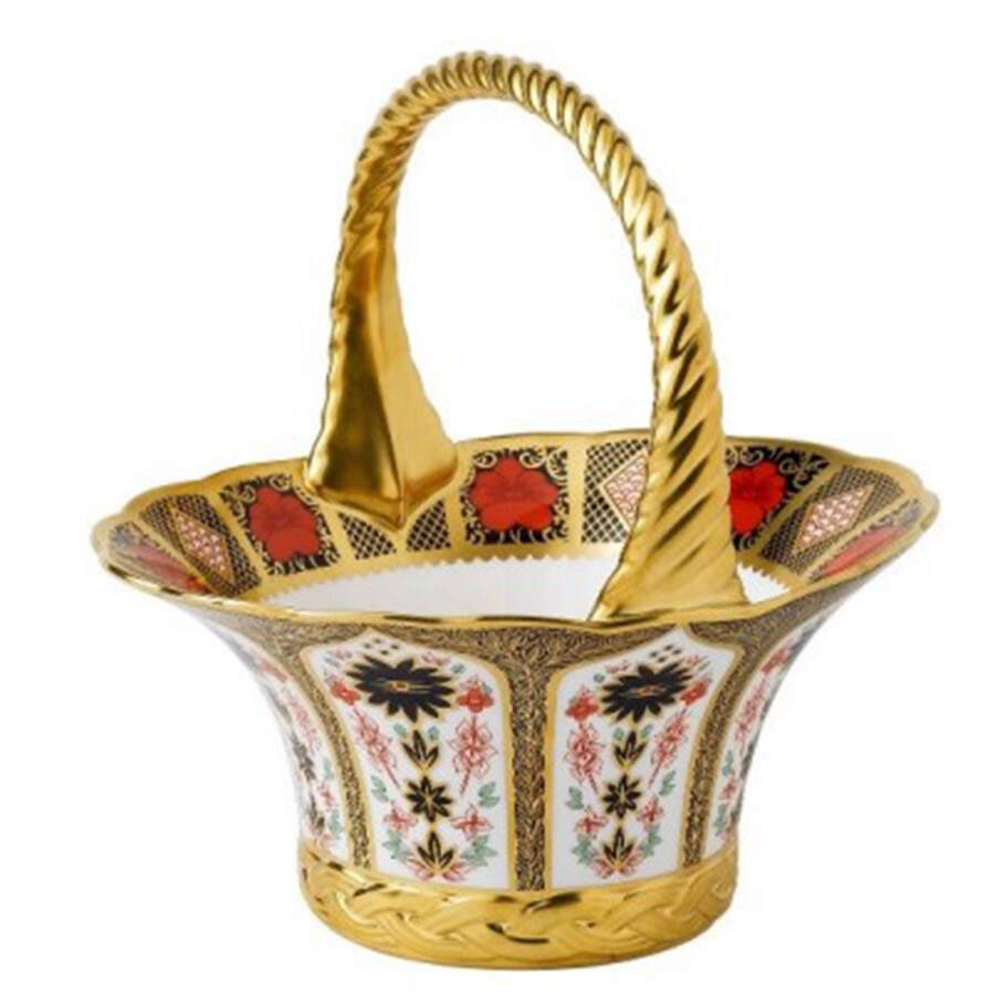Old Imari 9" Handled Basket by Royal Crown Derby-1