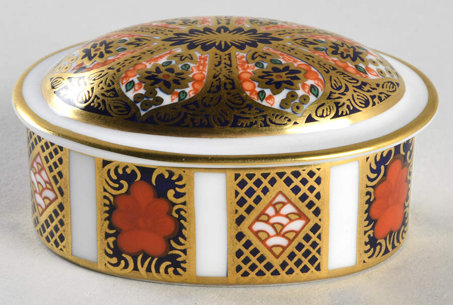 Old Imari 2" Mini Oval Box & Lid by Royal Crown Derby-1