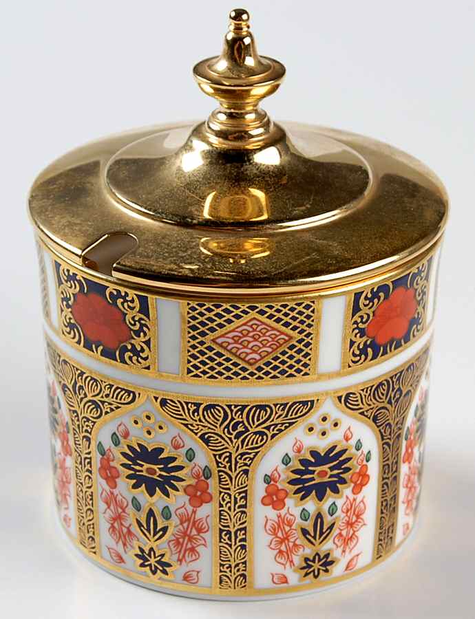 Old Imari Honey Pot & Metal Lid by Royal Crown Derby-1