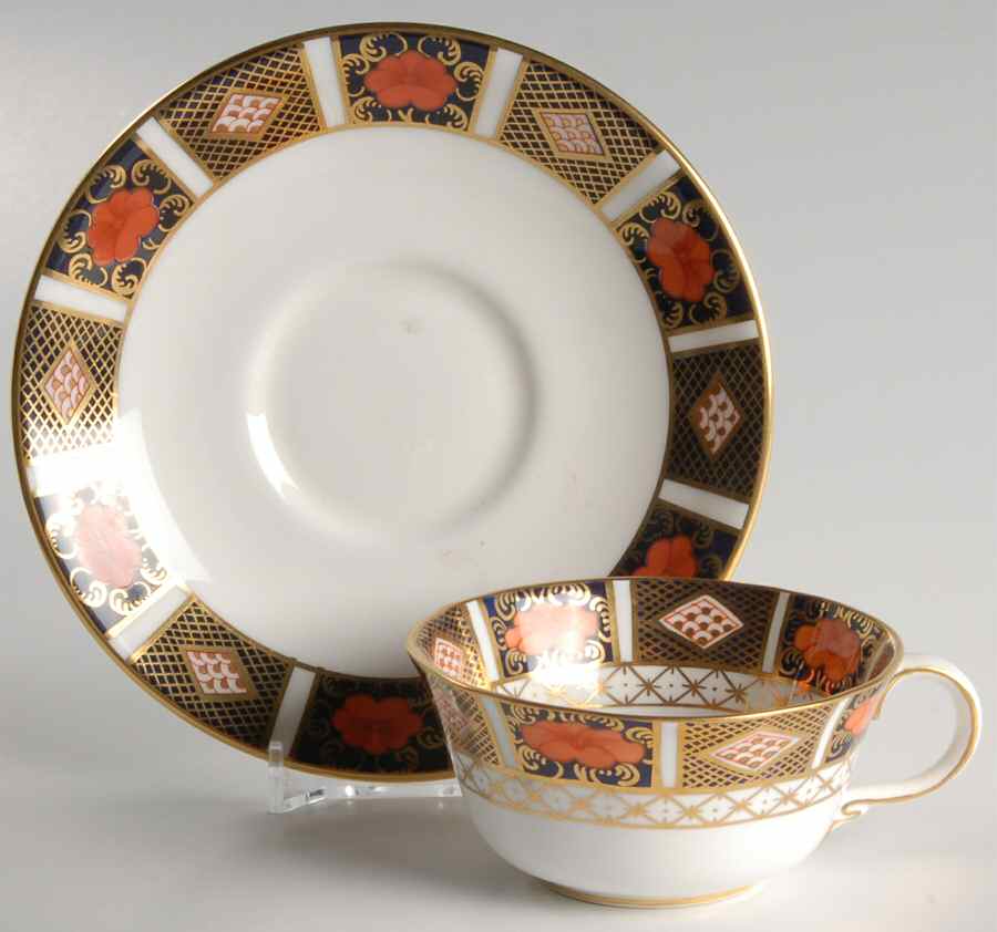 Old Imari Border Flat Cup & Saucer Set by Royal Crown Derby-1