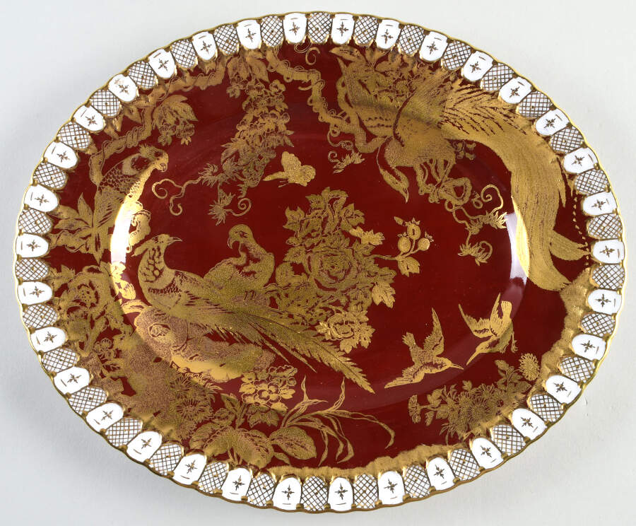 Paradise Maroon 13" Oval Serving Platter by Royal Crown Derby-1