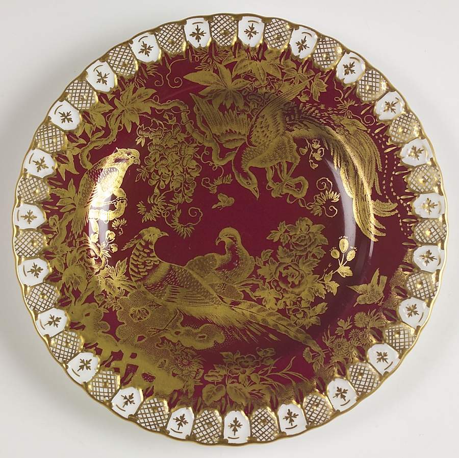 Paradise Maroon Dessert/Pie Plate by Royal Crown Derby-1