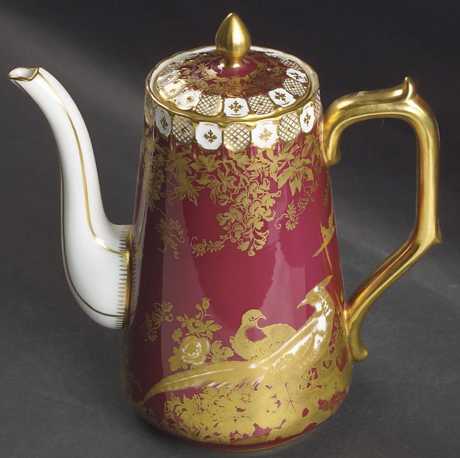 Paradise Maroon Coffee Pot & Lid by Royal Crown Derby-1