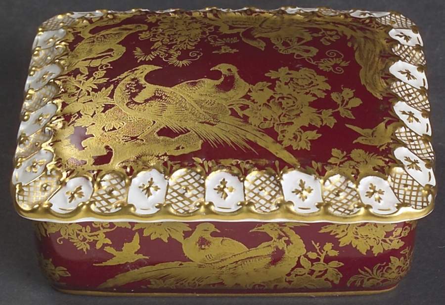 Paradise Maroon Cigarette Box & Lid by Royal Crown Derby-1