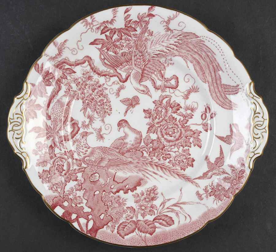 Pink Aves Handled Cake Plate by Royal Crown Derby-1