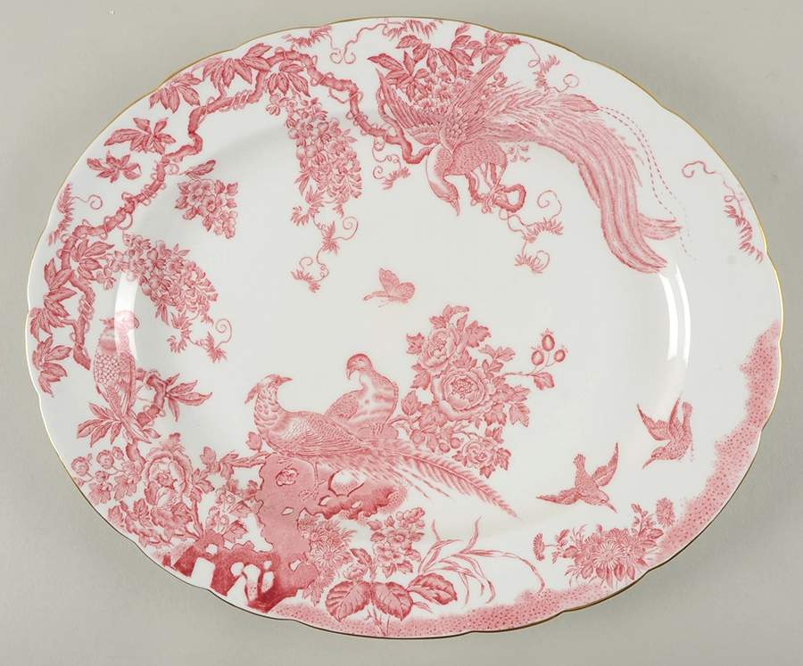 Pink Aves 15" Oval Serving Platter by Royal Crown Derby-1