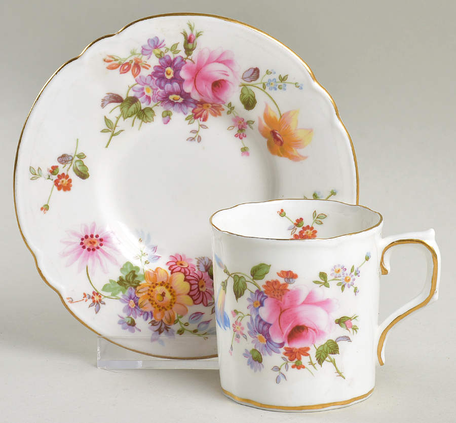 Posie Ely Chelsea (White Background) Flat Demitasse Cup & Saucer Set by Royal Crown Derby-1