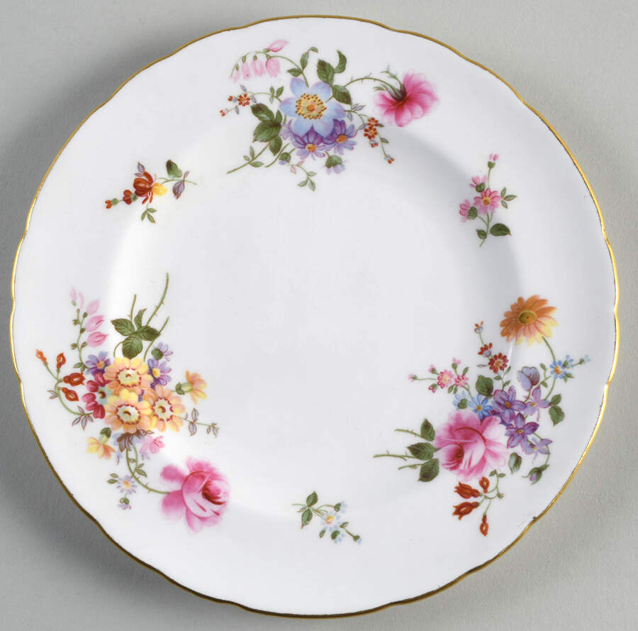 Posie Ely Chelsea (White Background) Dessert/Pie Plate by Royal Crown Derby-1