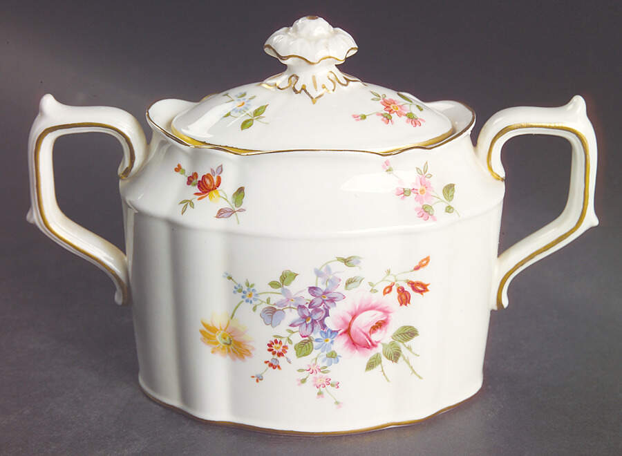 Posie Ely Chelsea (White Background) Sugar Bowl & Lid by Royal Crown Derby-1