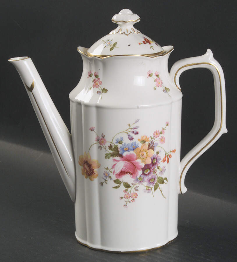 Posie Ely Chelsea (White Background) Coffee Pot & Lid by Royal Crown Derby-1