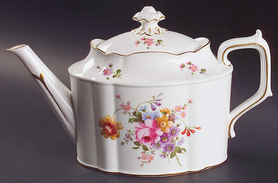 Posie Ely Chelsea (White Background) Teapot & Lid by Royal Crown Derby-1
