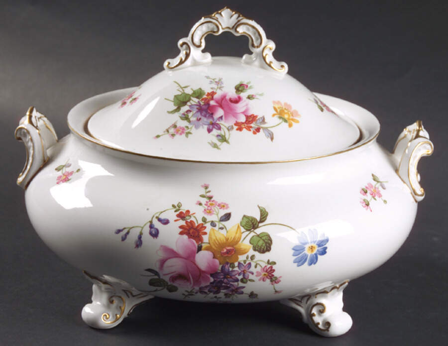 Posie Ely Chelsea (White Background) Round Covered Vegetable by Royal Crown Derby-1