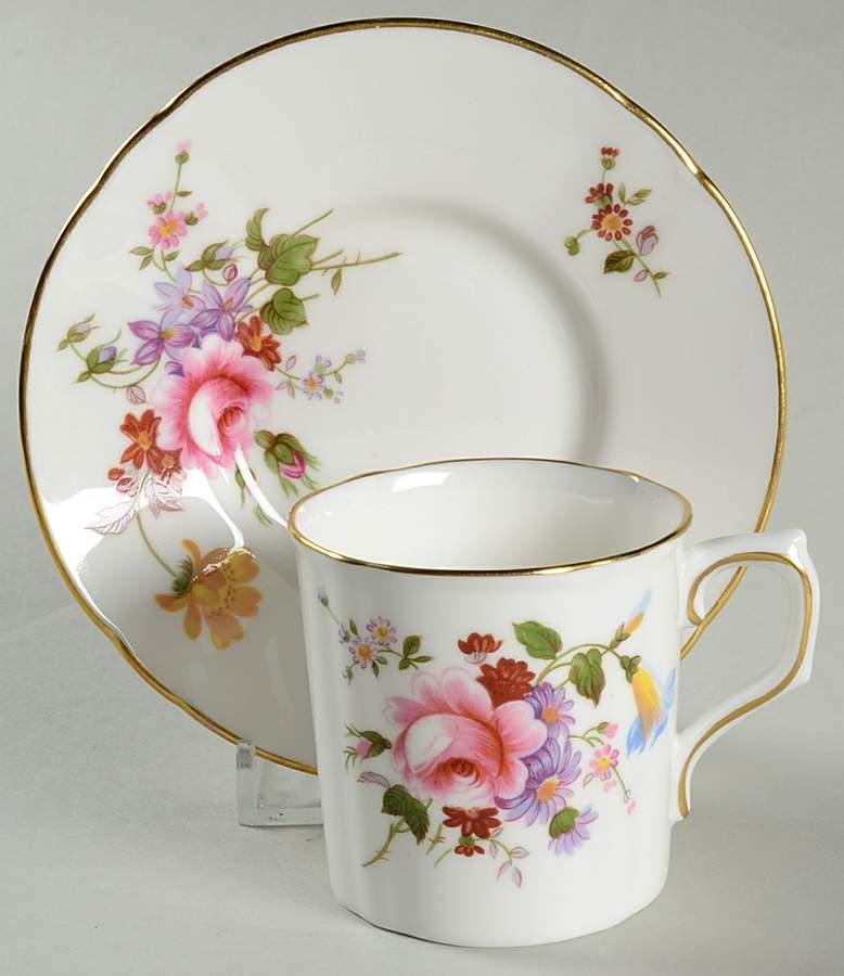 Posie Ely Chelsea (White Background) Flat Demitasse Cup & Saucer Set by Royal Crown Derby-1