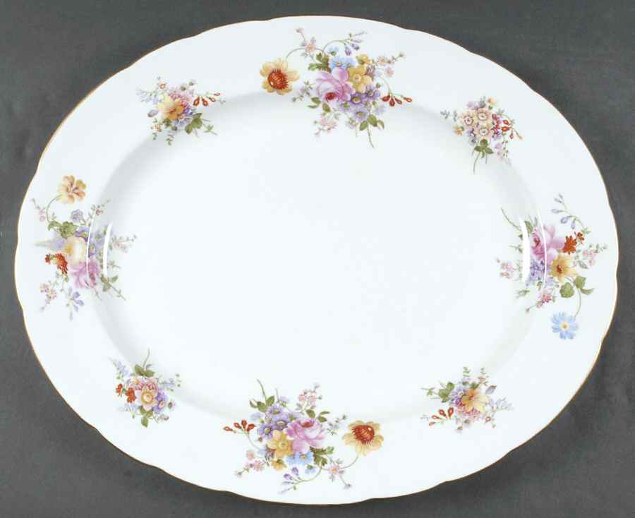 Posie Ely Chelsea (White Background) 15" Oval Serving Platter by Royal Crown Derby-1
