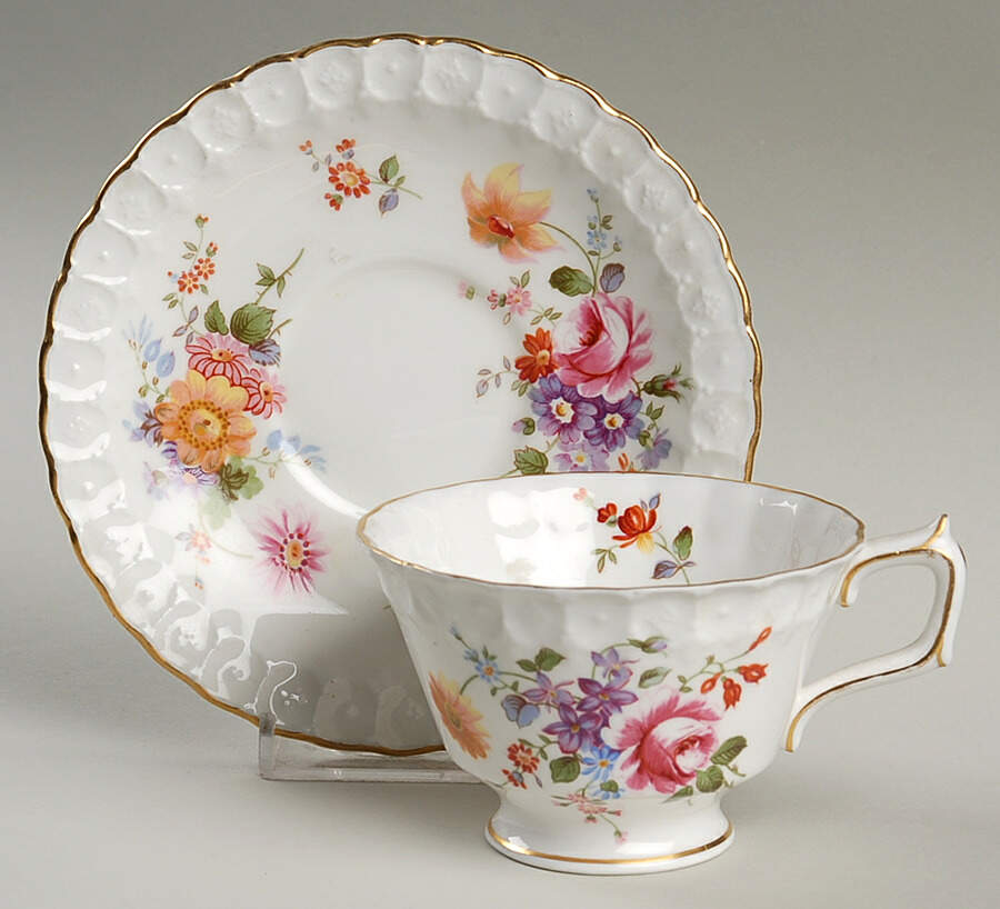 Posie (Heraldic Shape) Footed Cup & Saucer Set by Royal Crown Derby-1