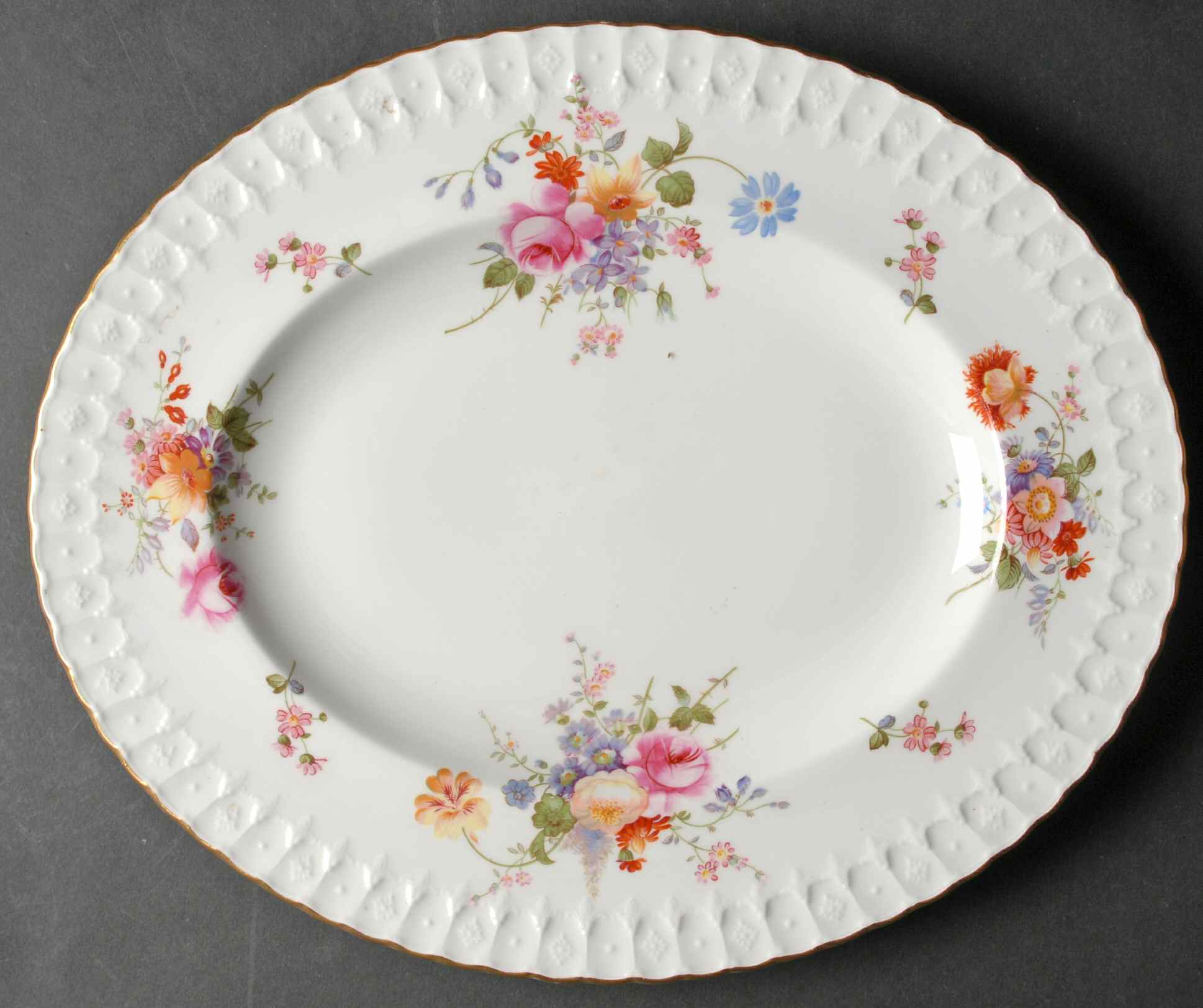Posie (Heraldic Shape) 13" Oval Serving Platter by Royal Crown Derby-1