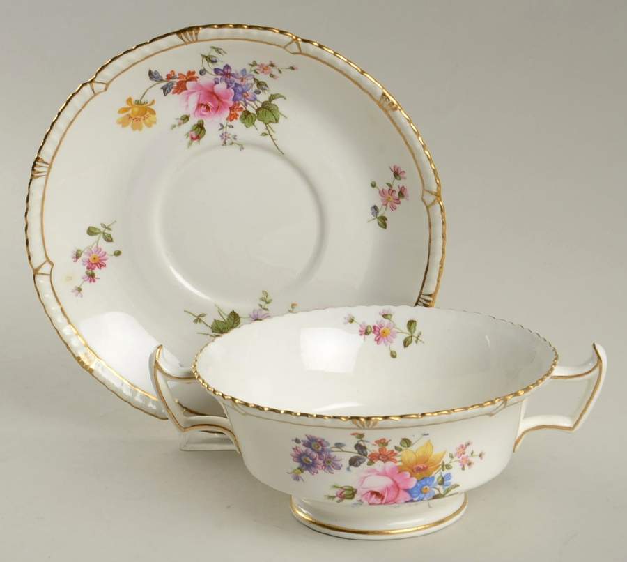 Posie Sprays Footed Cream Soup Bowl & Saucer Set by Royal Crown Derby-1