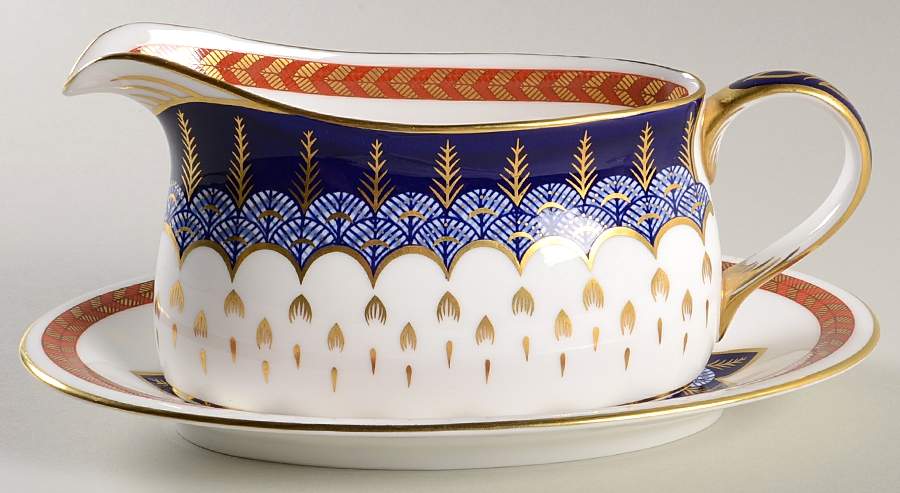 Quail Gravy Boat & Underplate/Relish by Royal Crown Derby-1
