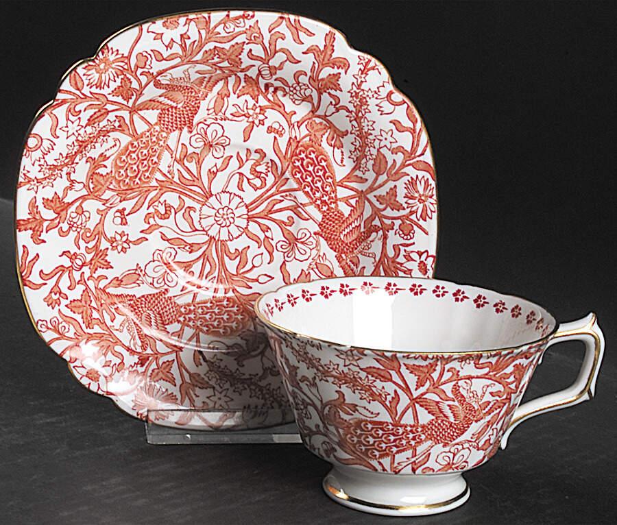 Derby Peacock Red Footed Cup & Saucer Set by Royal Crown Derby-1