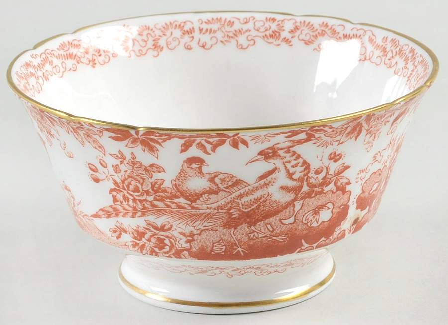 Red Aves (Older, Discontinued 1997) Large Open Rice/Sugar Bowl by Royal Crown Derby-1