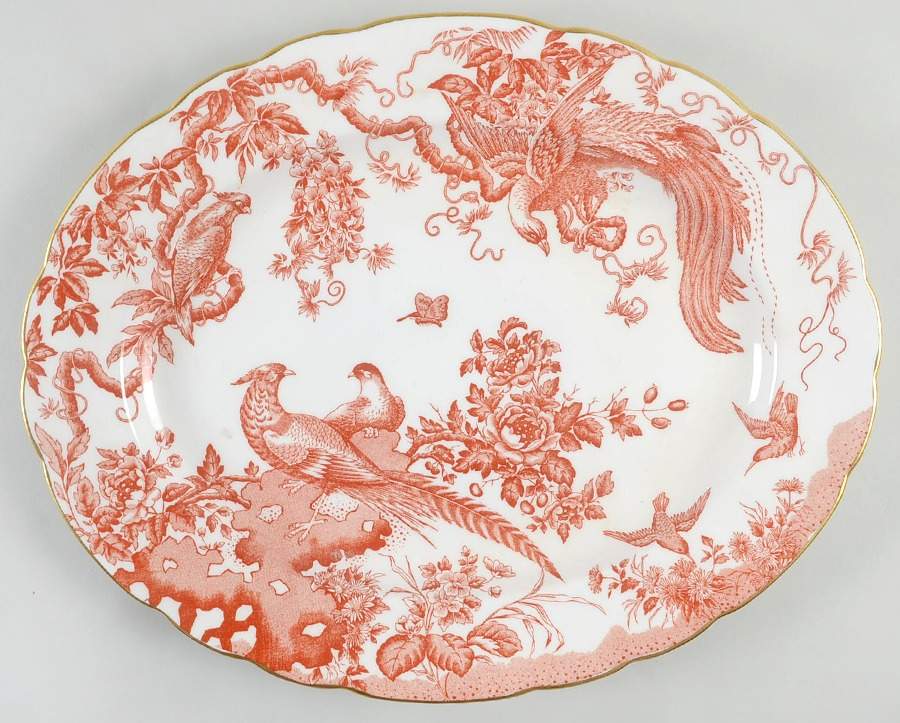 Red Aves (Older, Discontinued 1997) 14" Oval Serving Platter by Royal Crown Derby-1